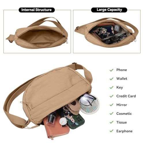 Crescent Bag Crossbody Bags for Women Trendy Small Nylon Fanny Pack Sling Hobo Bag Soft Casual (Khaki) — view 4