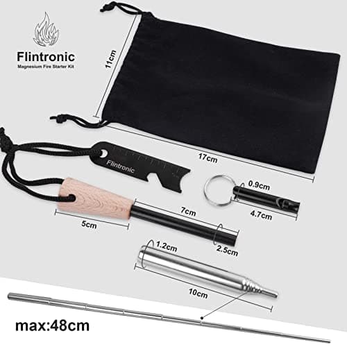 flintronic Survival Fire Steel, Flint Striker Steel Fire Starter Kit, Magnesium Ferrocium Rod Firesteel with Scale Scraper & Whistle, Outdoor Emergency Survival Tool for Travelling Camping Hiking — view 2