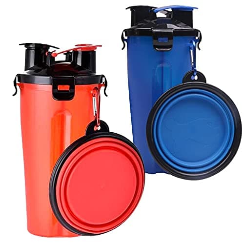 GEEZY 2 in 1 Dog Water & Food Bottle with Collapsible Bowl – Dual Compartments, Leakproof Lid, Travel-Friendly, Easy Grip – Great for Walks, Hiking, Outdoors, Dog & Puppy Lovers