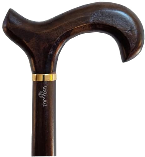 TAMAKA® Gents Handcrafted Dark Brown Wooden Derby Handle Cane With Collar Walking Stick Mens Ladies - 94cm (37") — view 3