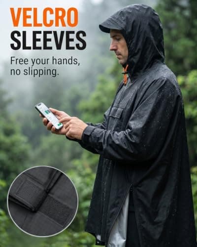 Poncho Waterproof Adult Plus Size New with Zipper Design Rain Poncho Waterproof Poncho Reusable Hooded For Hiking Camping Festivals Travel Lightweight Unisex Ponchos Festival Poncho Waterproof Black — view 4