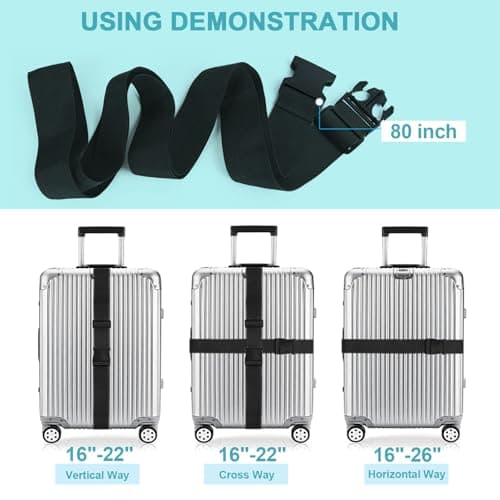 Luggage Straps for Suitcase Travel Accessories TSA Approved, 80In Long Belts to Keep Your Suitcase Secure, Adjustable Bag Straps with Quick-Release Buckle for Travel Bag Closure, 2Pcs Black, 80 In Fix — view 2