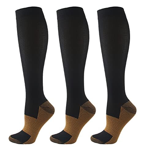 HYCOPROT Compression Socks for Women & Men Circulation (3 Pairs) 15-20 mmHg for Athletics Running Nurses Pregnancy Travel(S-M, Black/Yellow)