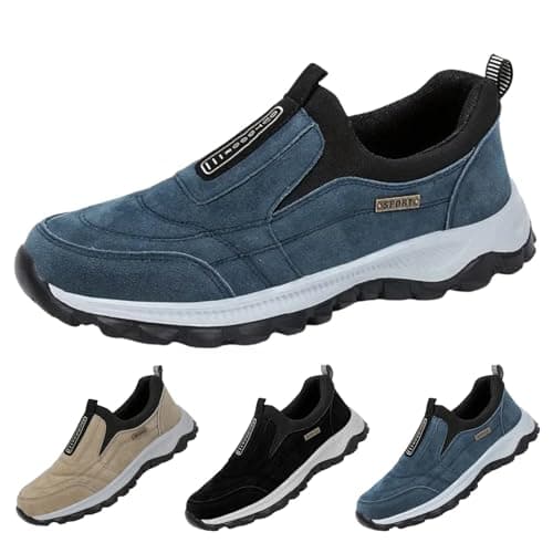 Mens Slip On Trainers Wide Fit Waterproof Walking Shoes with Arch Support Lightweight Outdoor Hiking Trainers Athletic Non-Slip Shoes for Work Golf Hiking Blue 9