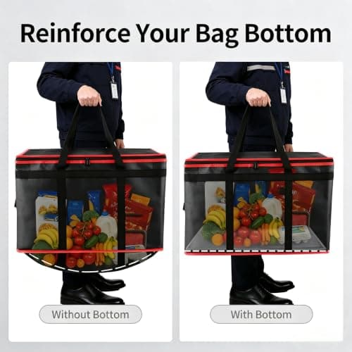 Surbootime 77L Insulated Food Bag for Cars, Suitable for Food Delivery/Zip-Lock Shopping, Reusable, Extra Large Capacity, Reinforced Bottom, Ideal for Camping, Family BBQs, and Picnics (Red & Black) — view 5