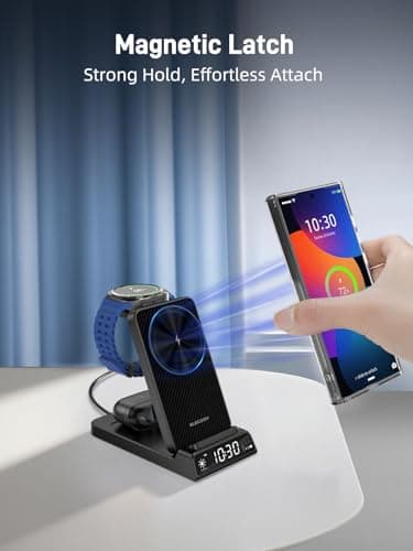 3 in 1 Magnetic Wireless Charger for Samsung, Foldable with Clock — view 3