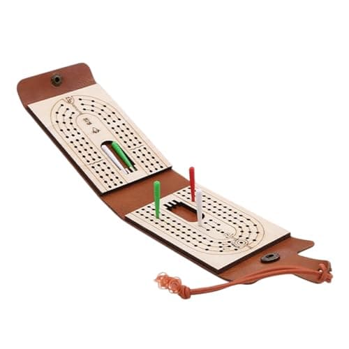PU Leather Cribbage Board - Travel Game Set, Traditional Interactive Card Game | Storage Compartment Board | Durable Family Entertainment Toy | Kids Teens Adults Boys Girls Men Women Traveling Games