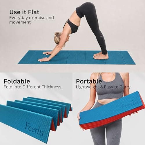 Feetlu Foldable Yoga Mat-1/4 Inch Thick Easy to Storage Travel Yoga Mat Foldable Lightweight for Fitness Exercise Mat for Yoga, Pilates, Home Workout & Floor Exercise(Teal/Orange), 1/4''x 24'' x 72'' — view 6
