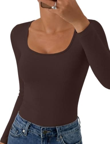 IWOLLENCE Thermal Tops Womens Scoop Neck Underlayer (Dark Brown, XL)