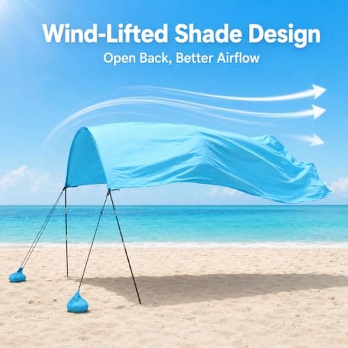3m x 3m Beach Canopy Sun Shelter, Lightweight Beach Tent with Pre-Attached Sandbags & Thick Wind Ropes, Easy Setup Portable Beach Shade for Family, Garden & Outdoor (Blue, 3m × 3m) — view 5