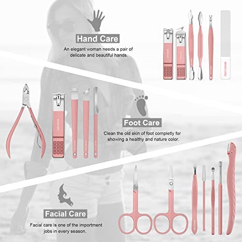 Manicure Set Professional Pedicure Kit Nail Clippers Kit 18 Pcs，Pink — view 3
