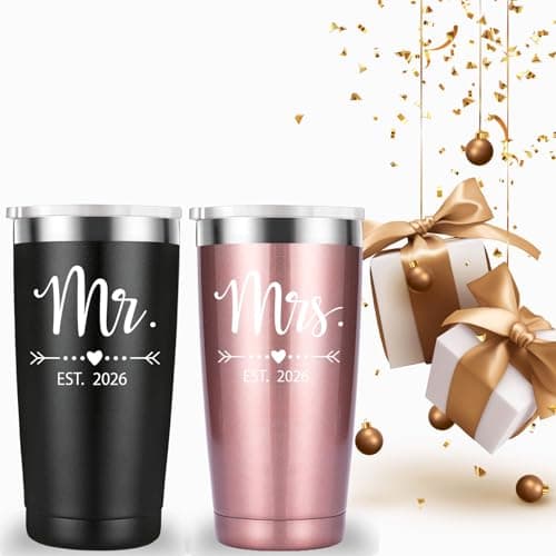 Mamihlap Mr and Mrs Est 2025 Travel Mug Tumbler.Newlyweds Couples Wife Bride To Be Newly Engaged Bridal Shower Gifts.Wedding Tumbler Idea for Bridal Showers Engagement.(20oz Black&Rose Gold) — view 5
