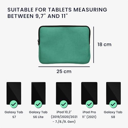 kwmobile Case Compatible with 9,7"-11" Tablet Cover - Tablet Sleeve - Protective Canvas 25.6 x 18.1 cm - Petrol — view 2