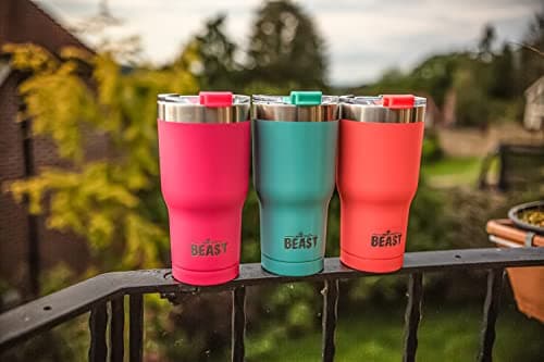 Beast Tumbler - 550 ml (20 oz), Coral Pink | Reusable Stainless Steel, Vacuum Insulated Cup | with + 2 Straws & Cleaning Brush | Double Wall Travel Flask Perfect for Hot or Iced Coffee — view 5