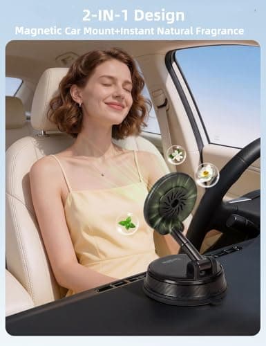 Tiurshfrs 2026 New Model Car Phone Holder & Magnetic Car Mount, Dashboard 2-in-1 with Air Freshener, Ultra-Strong Suction & 35N Magnet for iPhone 15-17/Android, No Residue Design (Black) — view 2