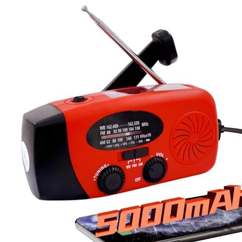 5000mAh Wind Up Solar Radio, Emergency Crank Weather Radio, FM/AM Radios