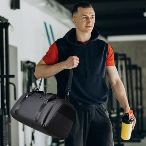 SEPSCO Sports Gym Duffle Bag, Women Men Weekend Bags Holdall with Shoes Compartment and Shoulder Strap Large Wet and Dry Separation Waterproof Durable for Travel Overnight Hospital Swimming (Black) — view 5