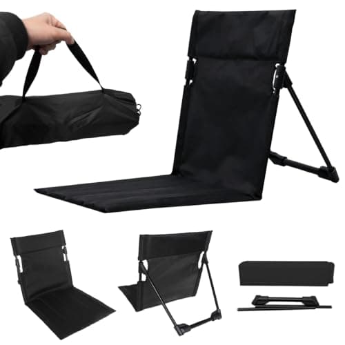 Xiyingcai Ultra Lightweight Folding Floor Chair, Portable Beach Floor Chair with Back Support & Thickened Pad, Low Beach Chair for Travel Camping BBQ, Black