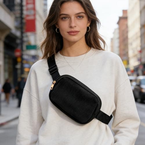 Corduroy Waist Bag for Women, Bumbag Belt Bag Sling Bag Women's Shoulder Bag Crossbody Bags for Women with Adjustable Shoulder Straps, Gift for Her (Off-White) — view 5
