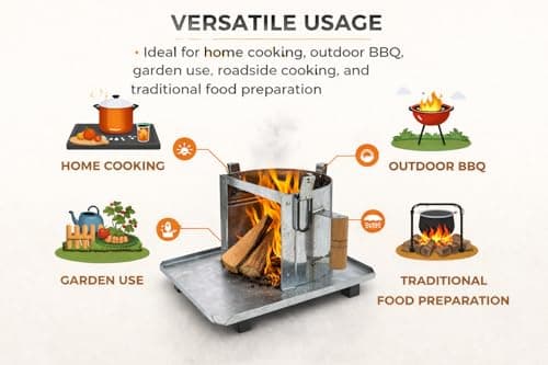 Housetronics Iron Chulha Heavy Duty Portable Camping Sigdi Stove - Charcoal & Wood Burning Stove with Handle for Home, Trekking & Picnic (D30 x H23 x L45 cm) — view 3