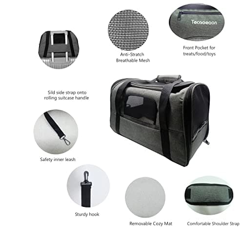 Tecageaon Soft Pet Carrier Cat Carrier Dog Carrier for Small Dogs Cats Kitten Dogs Puppies,Escape-Proof,Airline Approved for Travel,Breathable,5 Mesh Windows (Medium,Grey) — view 3