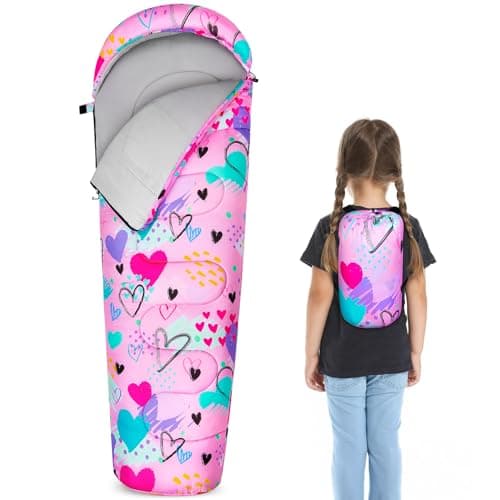 MHJY Kids Sleeping Bag for Girls Boys 3 Season Warm & Cool Weather Youth with Backpacking Bag Waterproof for Traveling Hiking Outdoor Camping Essentials
