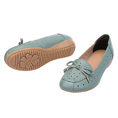 Jamron Women Genuine Leather Comfort Shoes Soft Sole Ballerinas Low Wedge Heel Slippers Hollowed Out Turquoise SN020628-2 UK6 — view 4