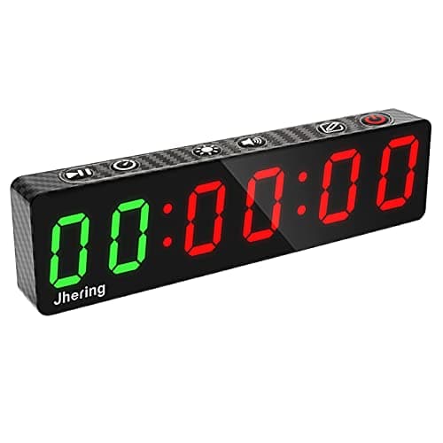 Jhering Gym Timer, Portable, Interval Timer with Rechargeable Battery and Built-in Magnet, LED Digital Anti Vertigo Display, Upgraded Workout Clock for Home Gym Garage Fitness(1" Carbon Fiber)