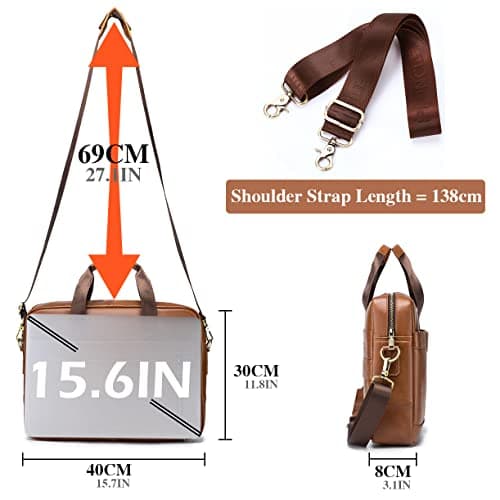 BAGZY Leather Laptop Bag for Men - 15.6 Inch Briefcase Messenger Shoulder Bag for Business & Office (Black) — view 4