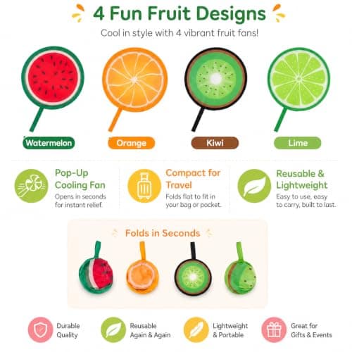 Qabonl 4Pcs Fruit Folding Hand Fans for Summer Cooling and Party Decor — view 4
