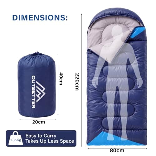 Sleeping Bags for Adults 3 Season Backpacking Lightweight Waterproof Cold Weather Sleeping Bag for Kids Warm Camping Hiking Outdoor Travel Hunting with Compression Bags Navy Blue — view 2
