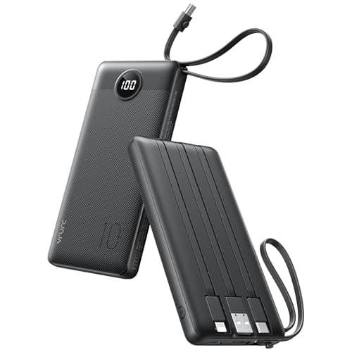 VRURC 10000mAh Power Bank With Built-in 4 Cables, Slim Portable Charger