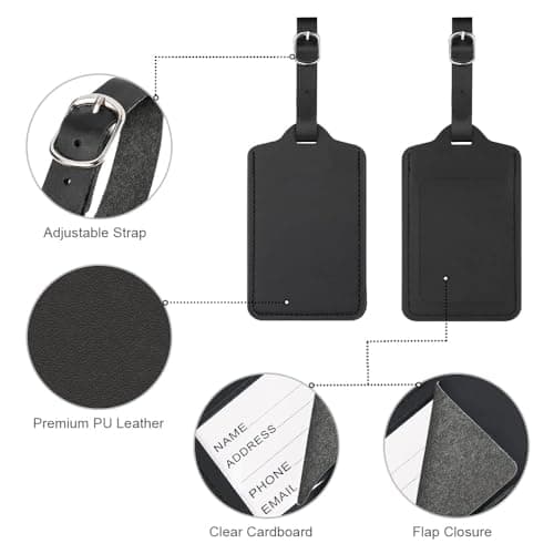 flintronic Travel Luggage Tags, 2PCS Baggage Labels, Suitcase ID Tags, Handbag Tag Labels, Luggage Suitcases Tags for Preventing Loss of Bags and Suitcases, Black — view 3