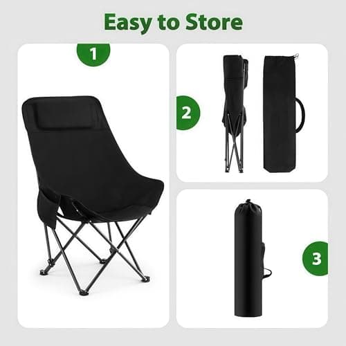 WY8 Folding Camping Chair Lightweight and Portable with Storage Bag, Heavy-Duty Steel Frame, Breathable Oxford Fabric, Ergonomic High Back Support, Compact for Hiking, Lawn, Picnic, Fishing (Black) — view 5