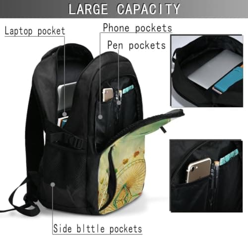 NBHDZENGW Wheel Oil Painting Multi-Functional Travel Laptop Backpack With Usb-Charging Port, Large Capacity 12-Pocket Daypack With Anti-Theft Hidden Pocket — view 4