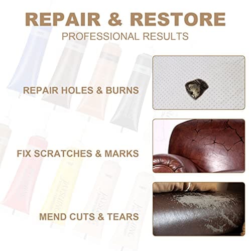 URAQT Leather Repair Kit, Vinyl Repair Kit 10 Colours, Leather Restorer for Sofas, Liquid Scratch Filler Formula Repairs for Leather Car Seats, Sofas, Furniture, Jackets, Bags, Belts, Suitcases — view 5