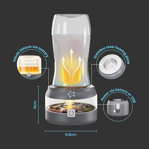 Cherub Baby Portable Travel Bottle Warmer | Warms Breast Milk to Body Temperature with One Press | Cordless USB Rechargeable | Includes 3 Adaptors (Fits Tommee Tippee, MAM) — view 5