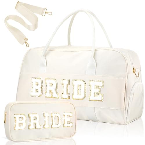 Bulyoou 2 Pcs Bag Gifts, Wedding Weekender Duffle, White, Bride, Bride
