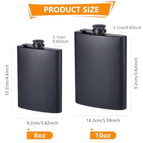 LAWALEISHE 2 PCS Stainless Steel Hip Flasks for Liquor, 8 oz & 10 oz Matte Black Portable Leakproof Flask Alcohol,Portable Pocket Flasks for Men & Women for Climbing Camping Barbecue Party — view 2