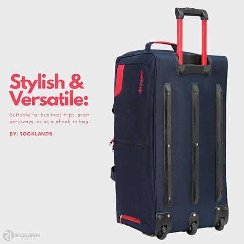 Rocklands® Lightweight Luggage Rolling Holdall Suitcase Wheeled Duffle Bag Cargo Sport Travel Bag RL501 (Navy/Red, Medium - 28" (H74 x L37 x W36 cm)) — view 2