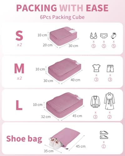 ECOHUB Packing Cubes for Suitcase, 6pcs Suitcase Organiser Bags with Tag, Recycled Travel Organiser Packing Bags for Backpack, Rip-stop Mesh Luggage Packing Organizers, Pink (Patent Pending) — view 2