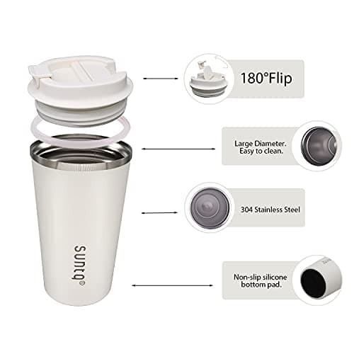 SUNTQ Reusable Coffee Cups Travel - Coffee Travel Mug with Leakproof Lid - Thermal Mug Insulated Cup - Stainless Steel Coffee Travel Cup, for Hot and Cold Drinks, 18oz/510ml, Cream White — view 3