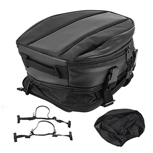Tiiyee Motorcycle Rear Seat Tail Bag, Waterproof Motorbike Tail Pack Oxford Cloth Helmet Storage Luggage Bag Adjustable Dual Use Handbag Back Box for Moto Dirt Bike Replacement Parts 7.5-10L Capacity