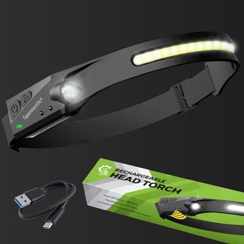Spanner In The Works Bulk Pack 10 LED Headtorches – Rechargeable Wide-Beam Headlamp with Motion Sensor, USB-C Charging, Waterproof & Adjustable (Pack of 10) — view 2