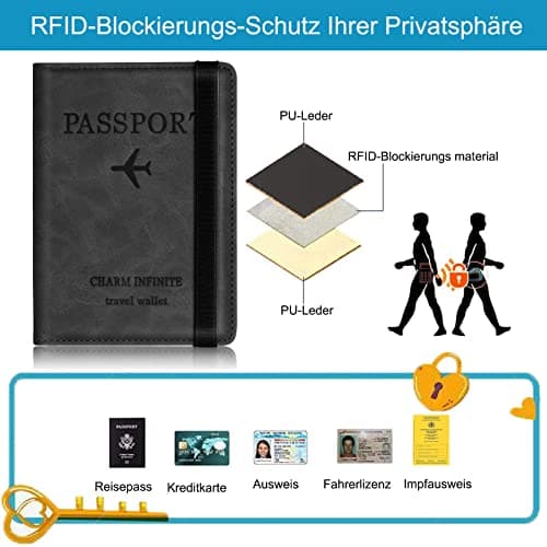 Toctax Passport Holder Cover, PU Leather RFID Travel Wallet Case Organiser Accessories, UK Passport Cover for Passport, Business Cards, Credit Cards, Boarding Passes (Black) — view 5