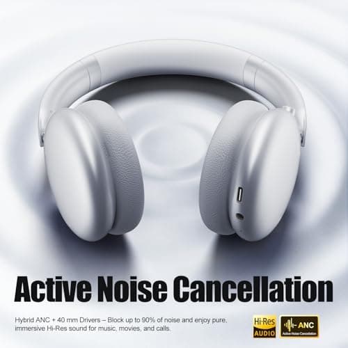 Wentronic Y06 Noise Cancelling Headphones,58H Playtime and 5 EQ Music Modes Wireless Over Ear Bluetooth Headphones with Microphone,Lossless Audio,Multipoint Connection,Foldable,Lightweight,Silver — view 2