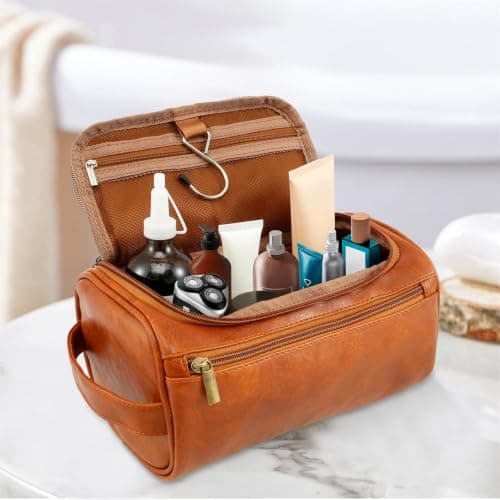 Water-Resistant Leather Travel Toiletry Bag for Men, 25x13x13cm — view 2
