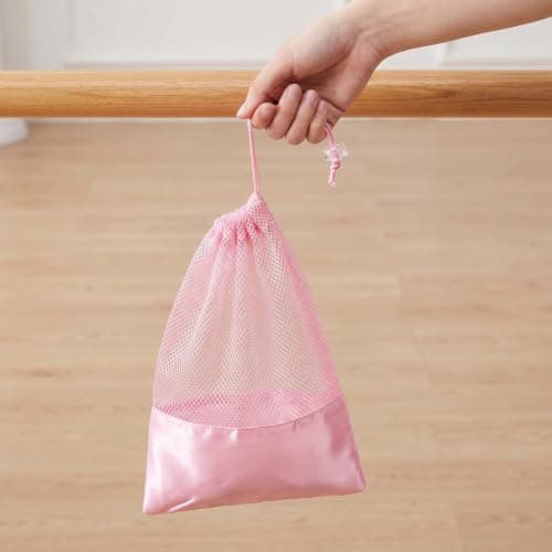 Abaodam Ballet Shoe Bag for Pointe and Dance, Pink Mesh Pouch — view 5