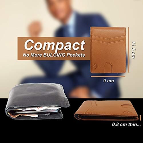Men's Wallet RFID Blocking Ultra Slim Wallet Design, Durable Vegan Leather Travel Wallet - Credit Card Holder (Holds 10+ cards) - Minimalist Mini Wallet Design with Gift Box - Gift for Men (Brown) — view 6