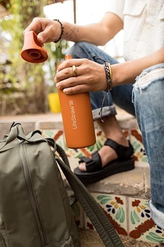 LifeStraw Go Series – Insulated Stainless Steel Water Filter Bottle for Travel and Everyday Use, 24oz Thistle Purple — view 6